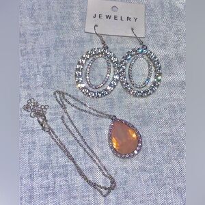 Silver-tone Jewelry Set with Light Pi Teardrop Pendant and Crystal Hoop Earrings